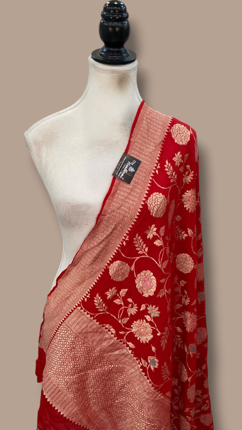 Pure Moonga Georgette Handloom Dupatta - Meenakari