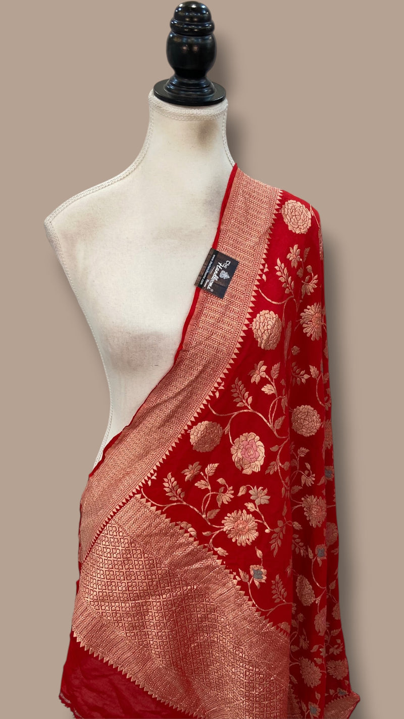 Pure Moonga Georgette Handloom Dupatta - Meenakari