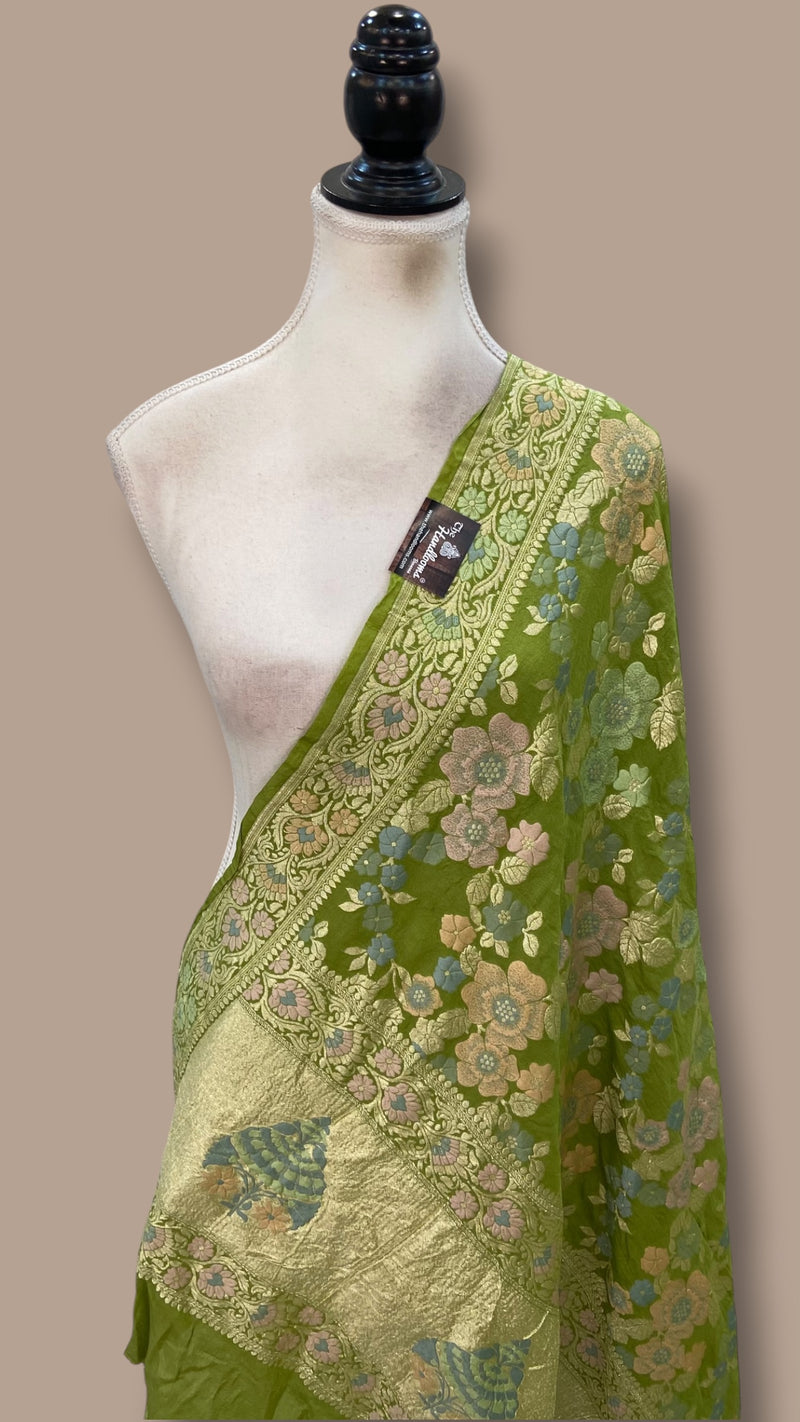 Pure Moonga Georgette Handloom Dupatta - Meenakari