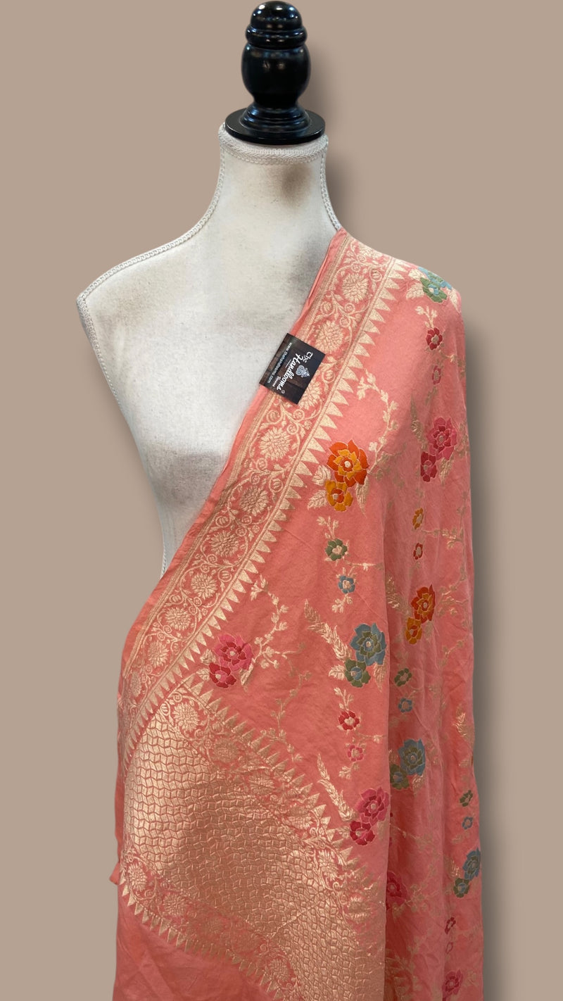 Pure Moonga Georgette Handloom Dupatta - Meenakari