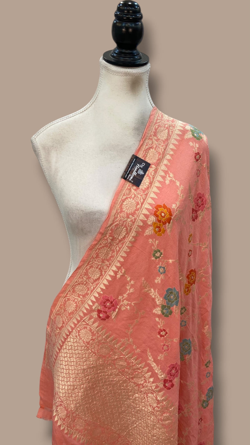 Pure Moonga Georgette Handloom Dupatta - Meenakari