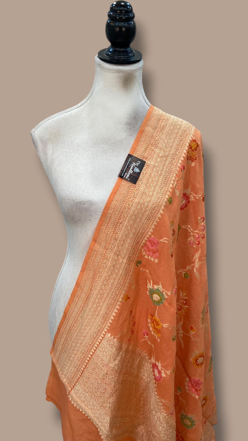 Pure Moonga Georgette Handloom Dupatta - Meenakari