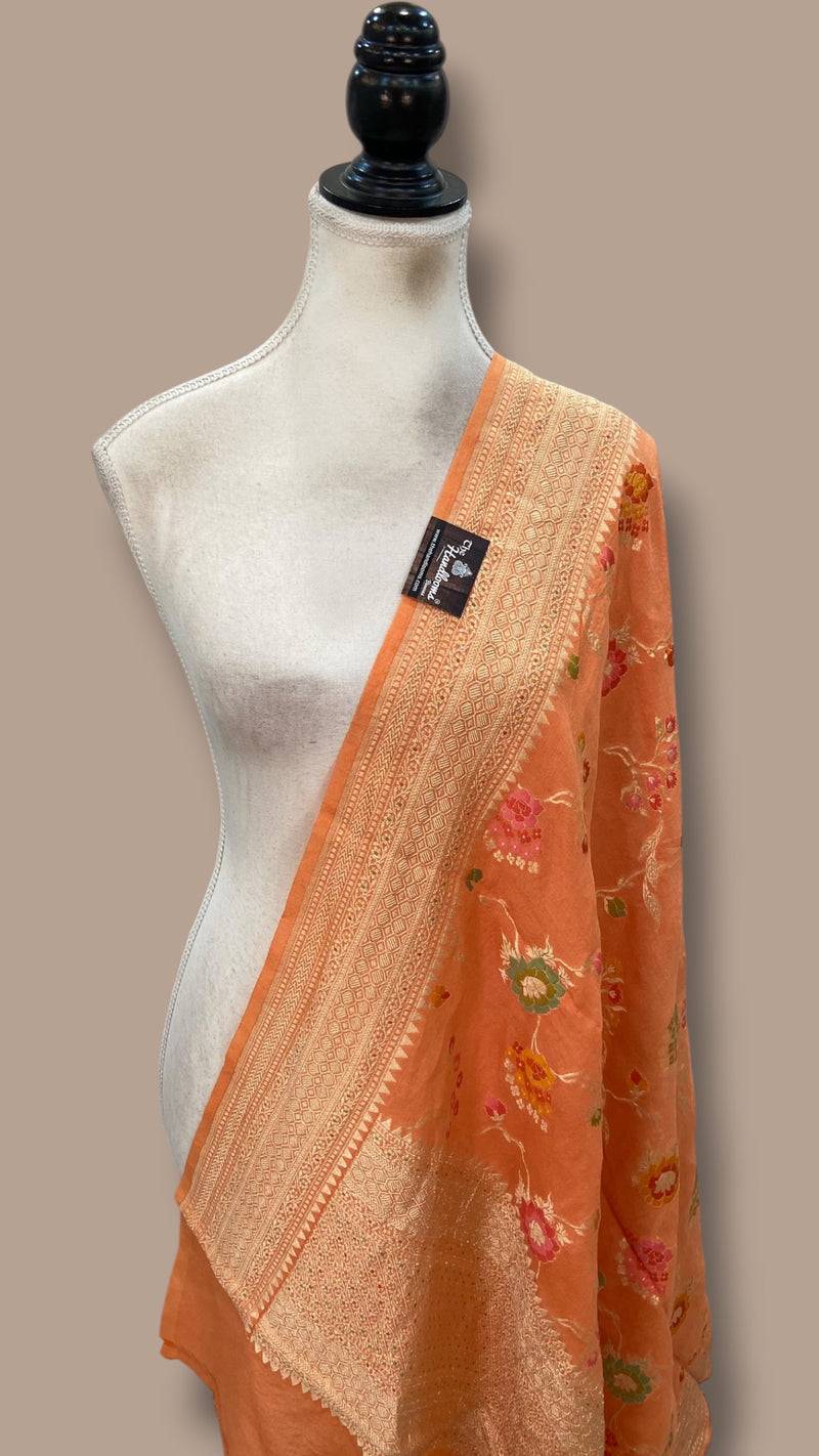 Pure Moonga Georgette Handloom Dupatta - Meenakari