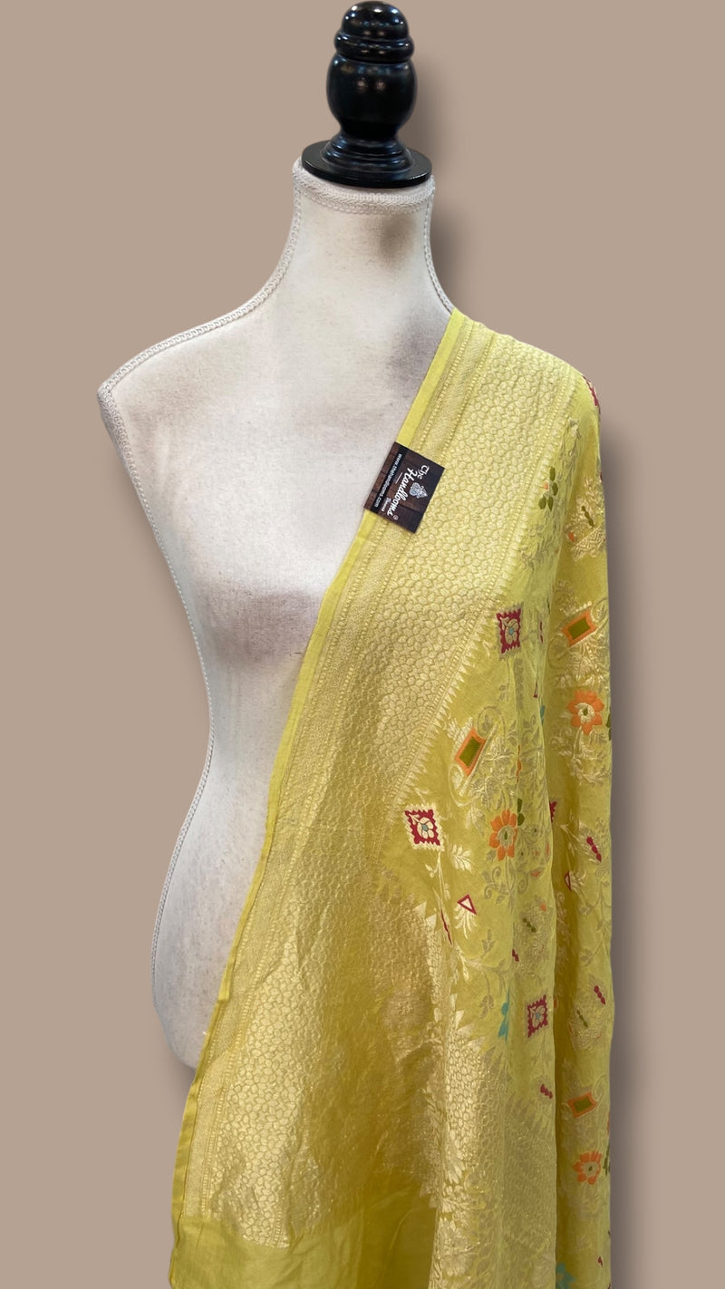 Pure Moonga Georgette Handloom Dupatta - Meenakari