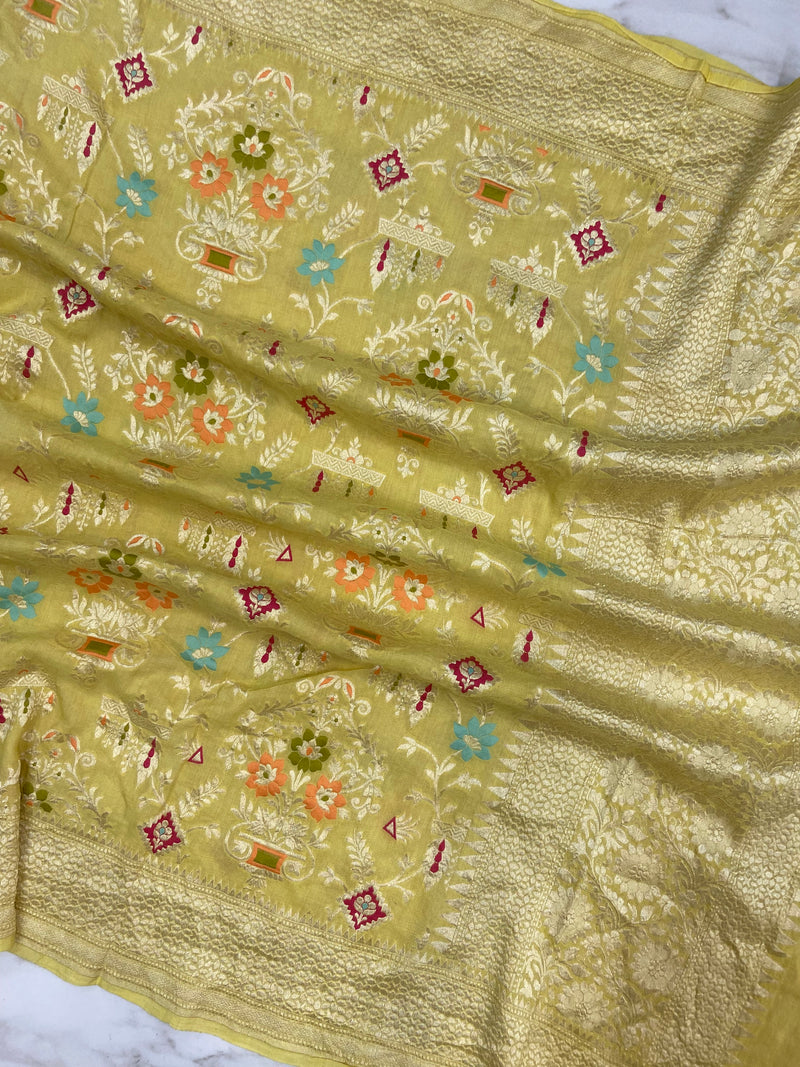 Pure Moonga Georgette Handloom Dupatta - Meenakari