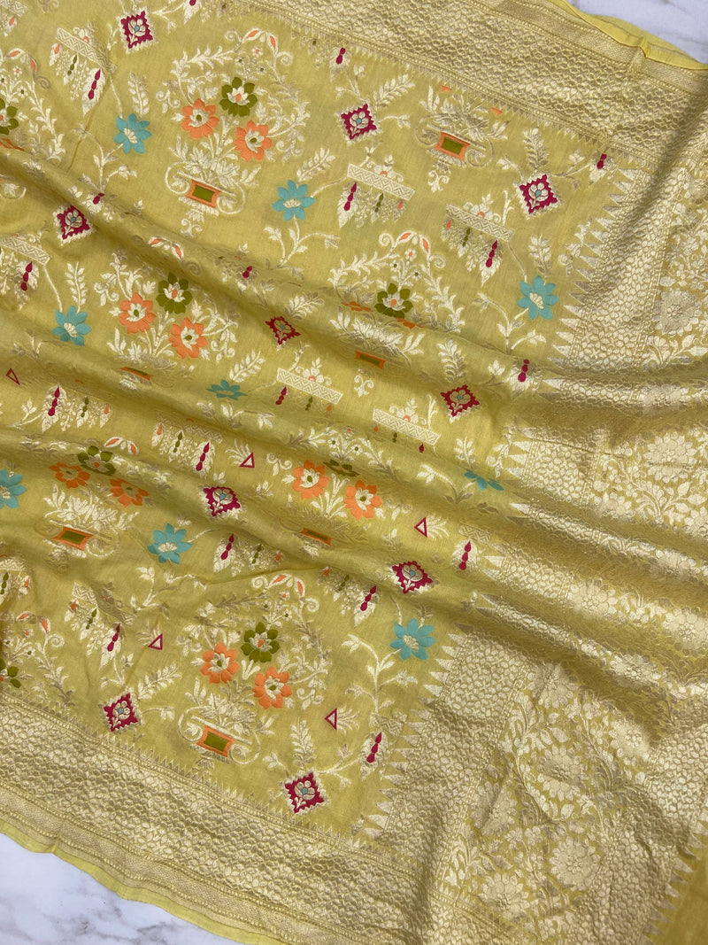 Pure Moonga Georgette Handloom Dupatta - Meenakari