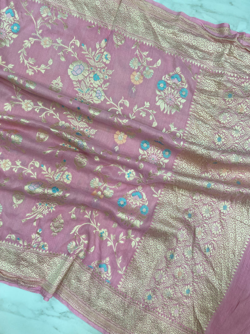 Pure Moonga Georgette Handloom Dupatta - Meenakari