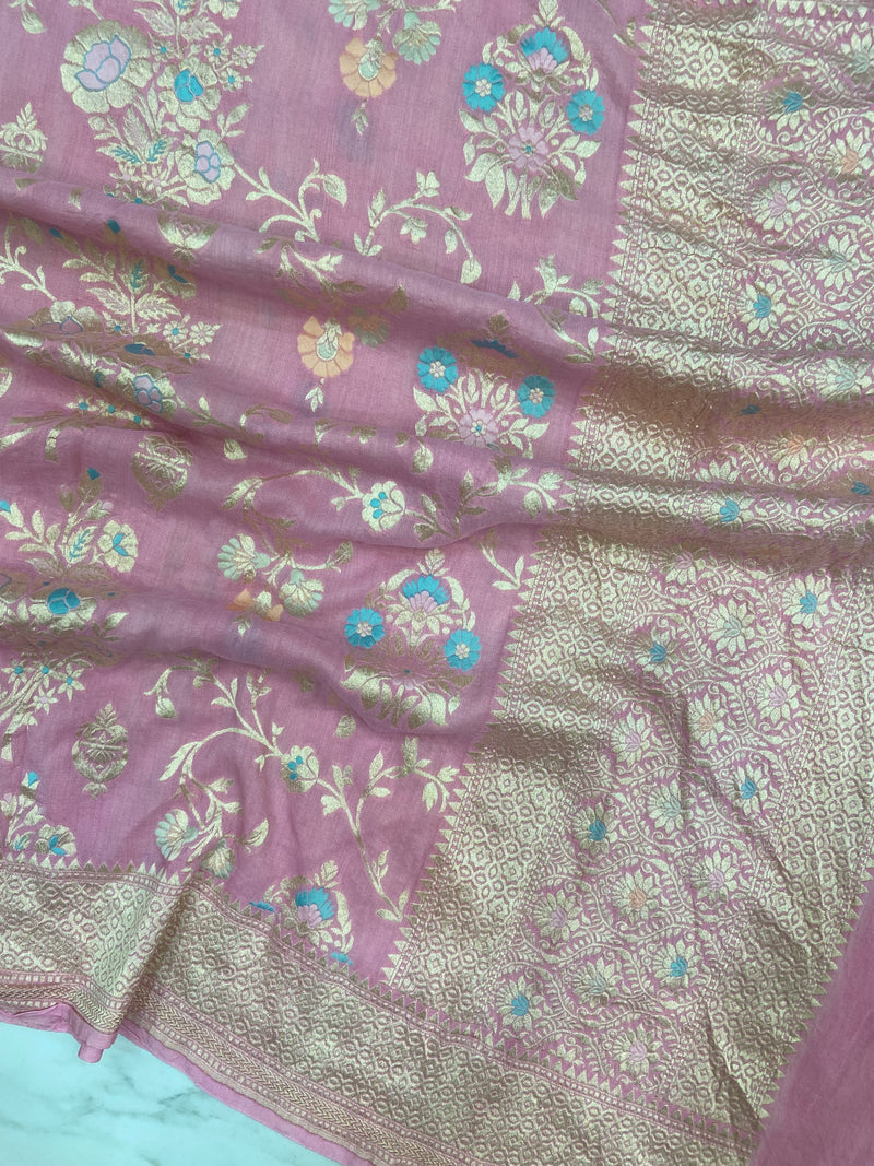 Pure Moonga Georgette Handloom Dupatta - Meenakari