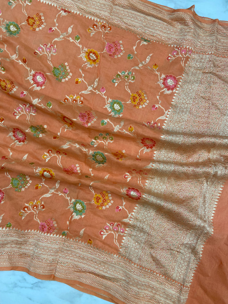 Pure Moonga Georgette Handloom Dupatta - Meenakari