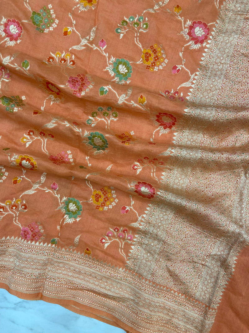 Pure Moonga Georgette Handloom Dupatta - Meenakari