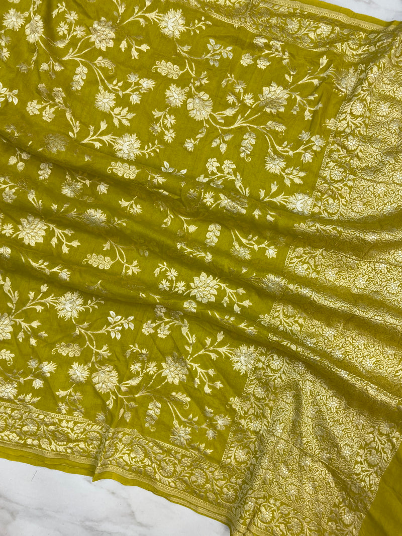 Pure Moonga Georgette Handloom Dupatta - All Over Sona Roopa Jaal Work