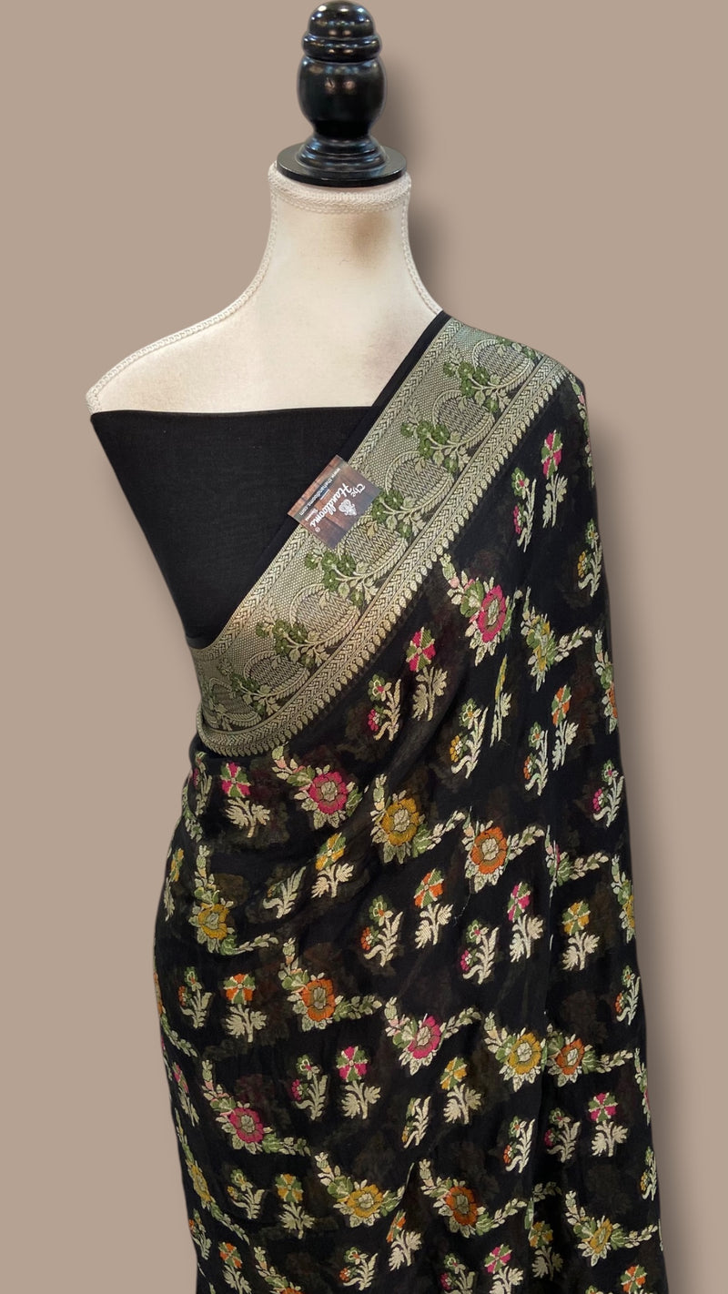 Black Pure Chiffon Khaddi Banarasi Saree