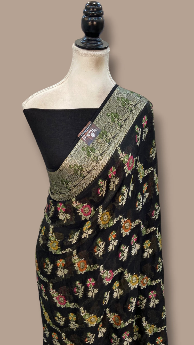 Black Pure Chiffon Khaddi Banarasi Saree