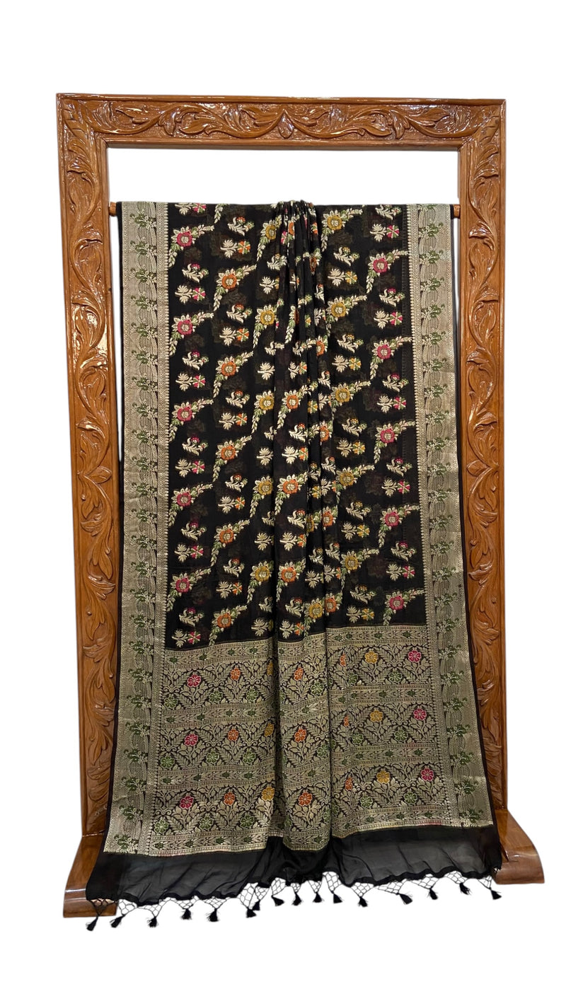 Black Pure Chiffon Khaddi Banarasi Saree
