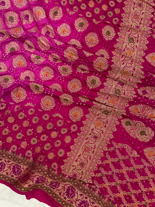 Pure Dupion Silk Bandhej Banarasi Saree - Meenakari