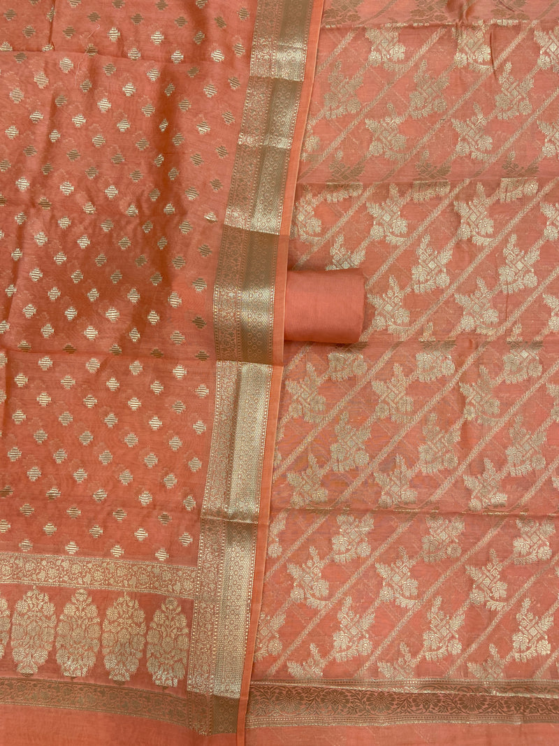 Pure Chanderi Cotton Banarasi Dress material - The Handlooms