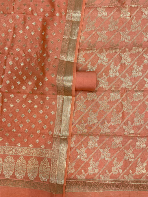 Pure Chanderi Cotton Banarasi Dress material - The Handlooms