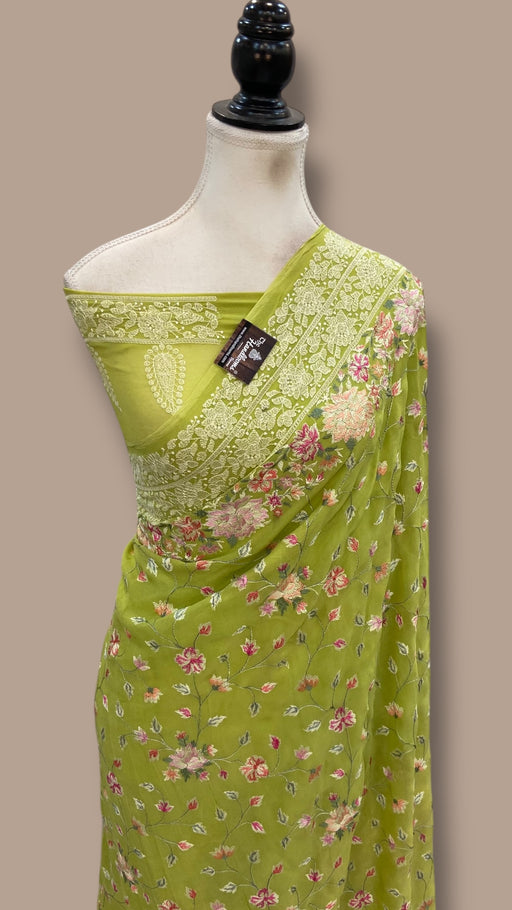 Pure Georgette Chikankari Handloom Banarasi Saree - The Handlooms
