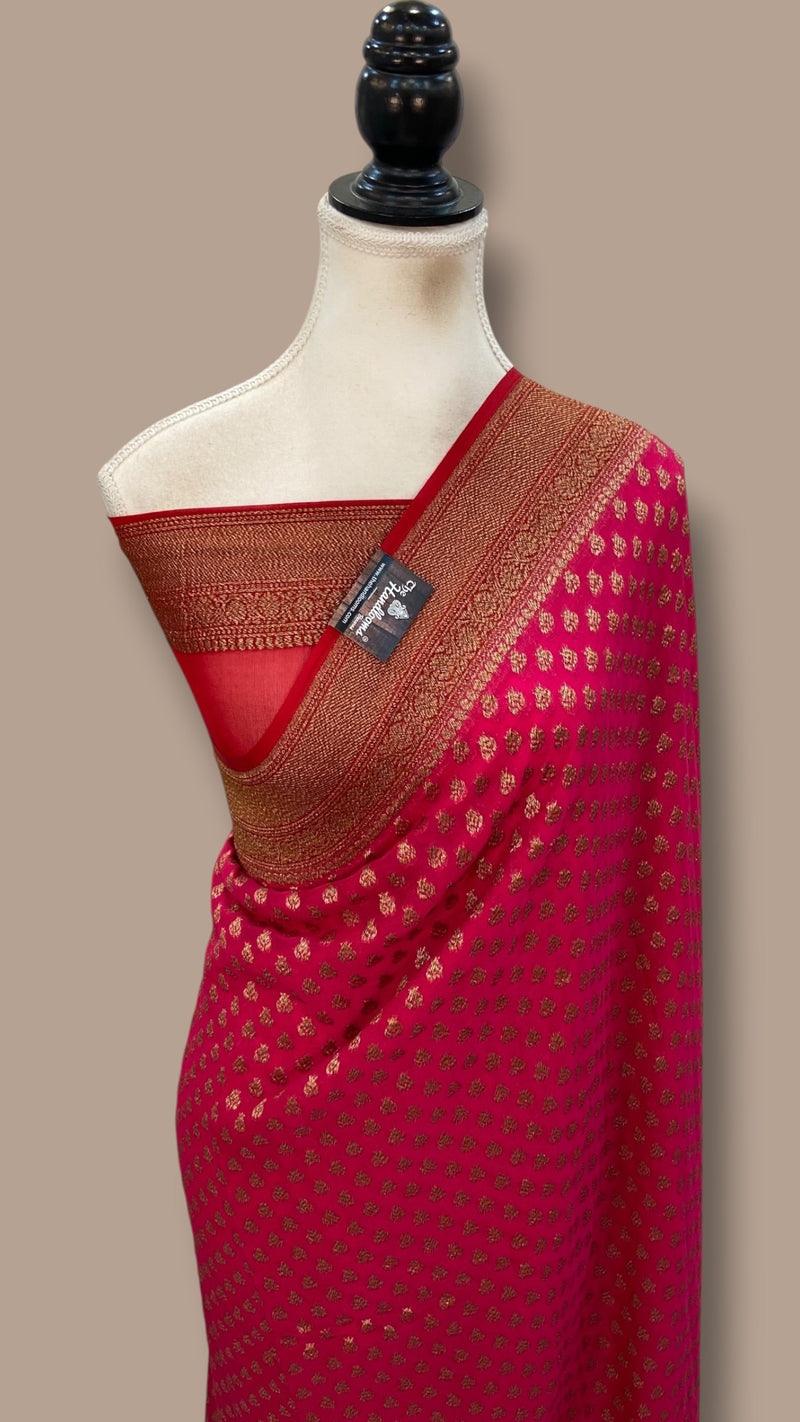 Khaddi Georgette Handloom Banarasi Saree -  Antique zari