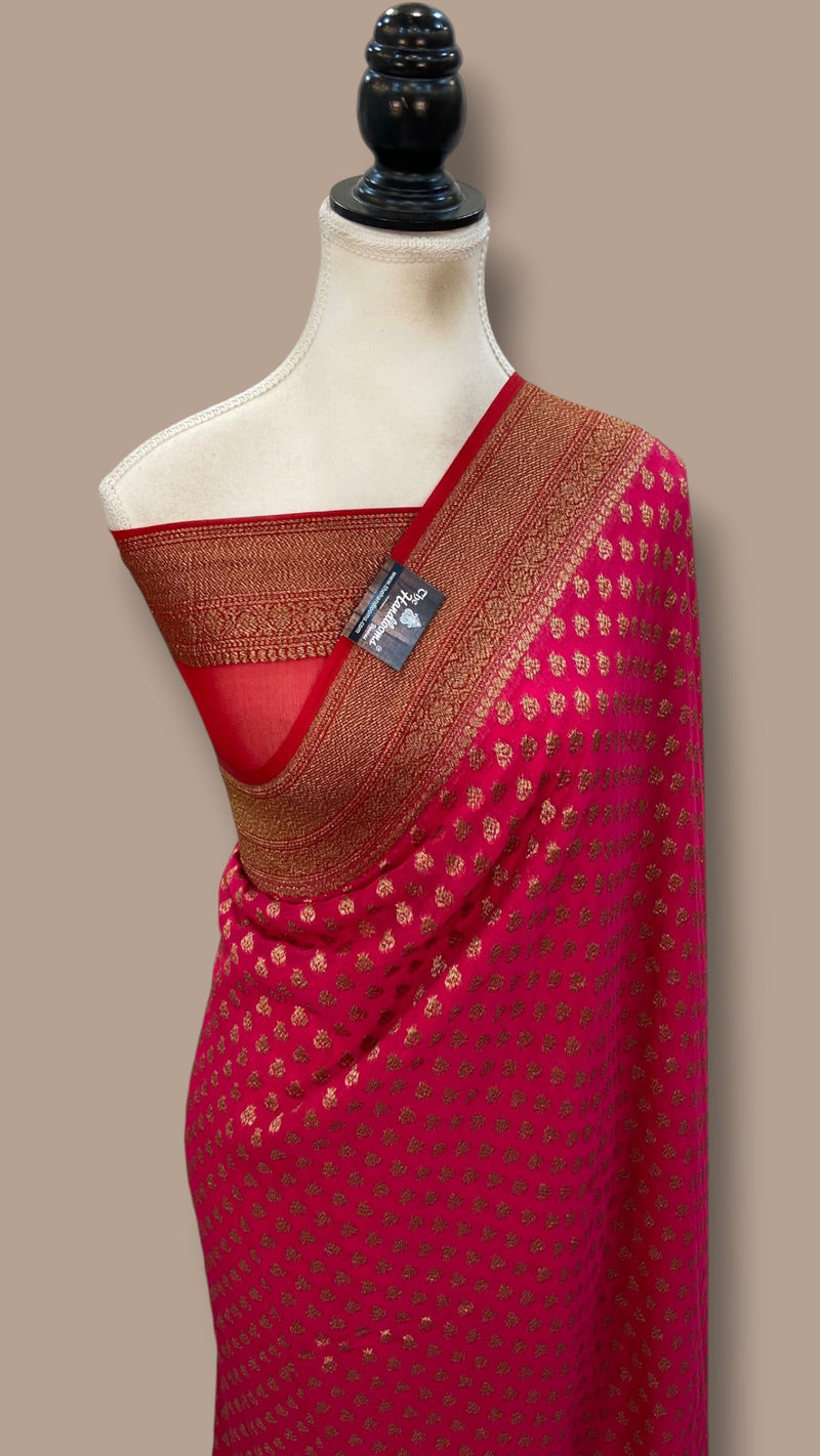 Khaddi Georgette Handloom Banarasi Saree -  Antique zari