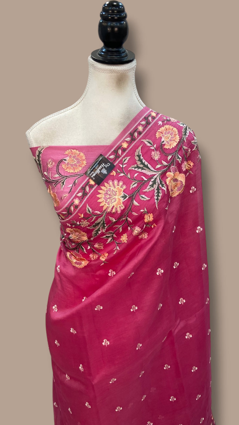 Pure Organza Chikankari Handloom Banarasi Saree