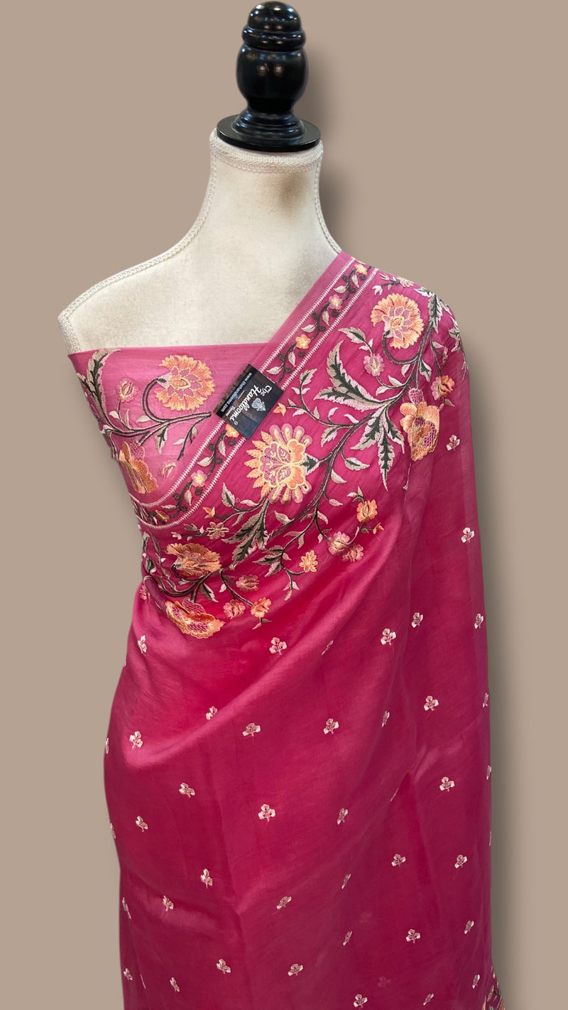Pure Organza Chikankari Handloom Banarasi Saree