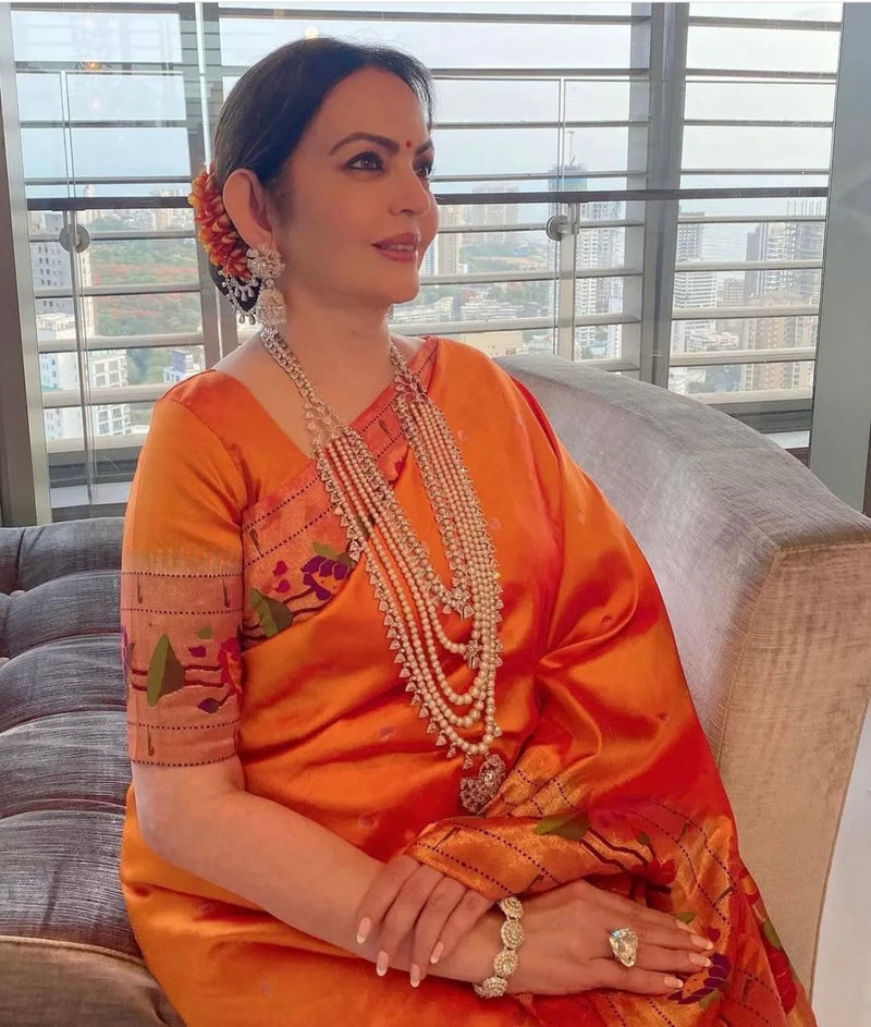 Nita Ambani in Pure Katan Silk Banarasi Handloom Saree - The Handlooms