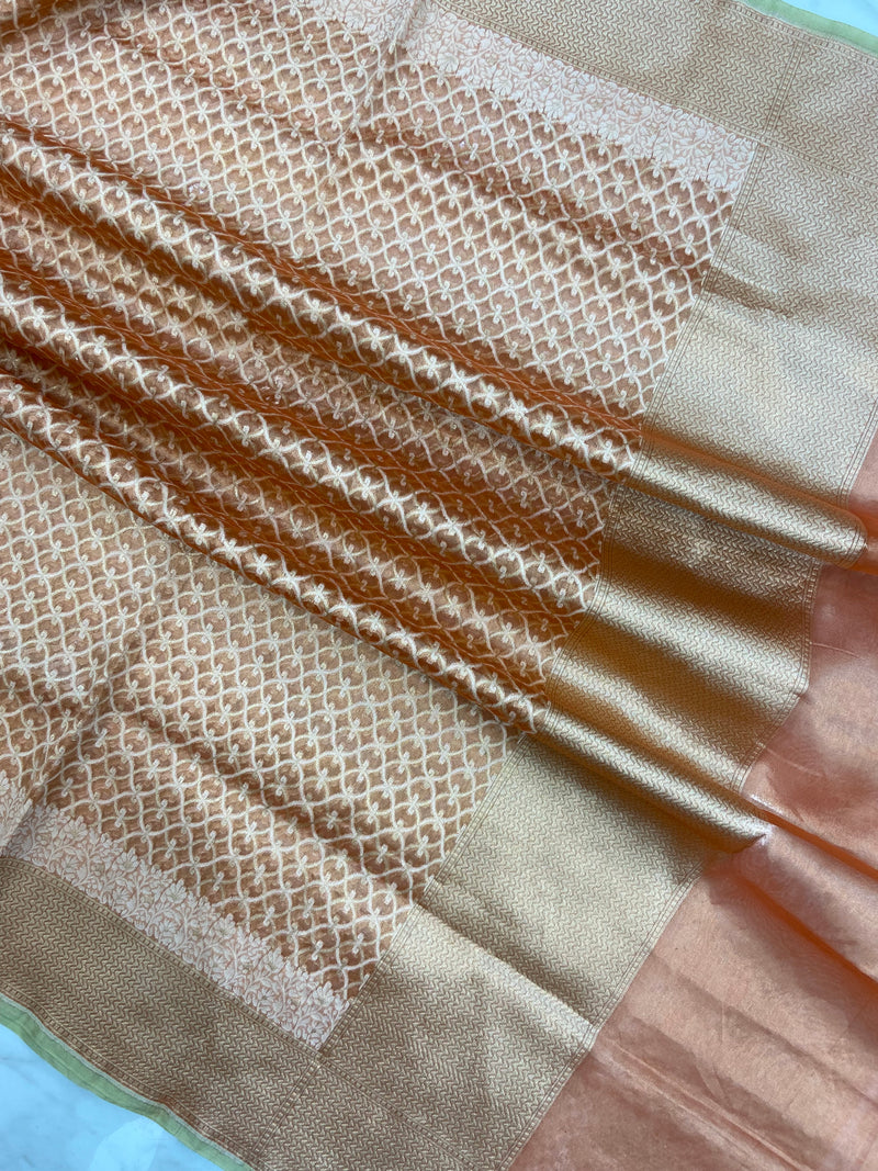 Pure Tissue Reshmi Zari Banarasi Brocade Handloom Dupatta - The Handlooms