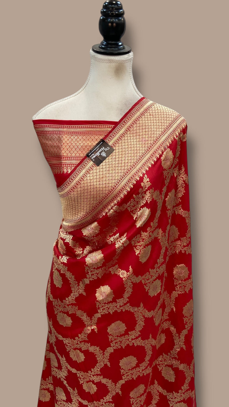 Pure Katan Silk Banarasi Handloom Saree - All Over Kadiyal Jaal Work - The Handlooms