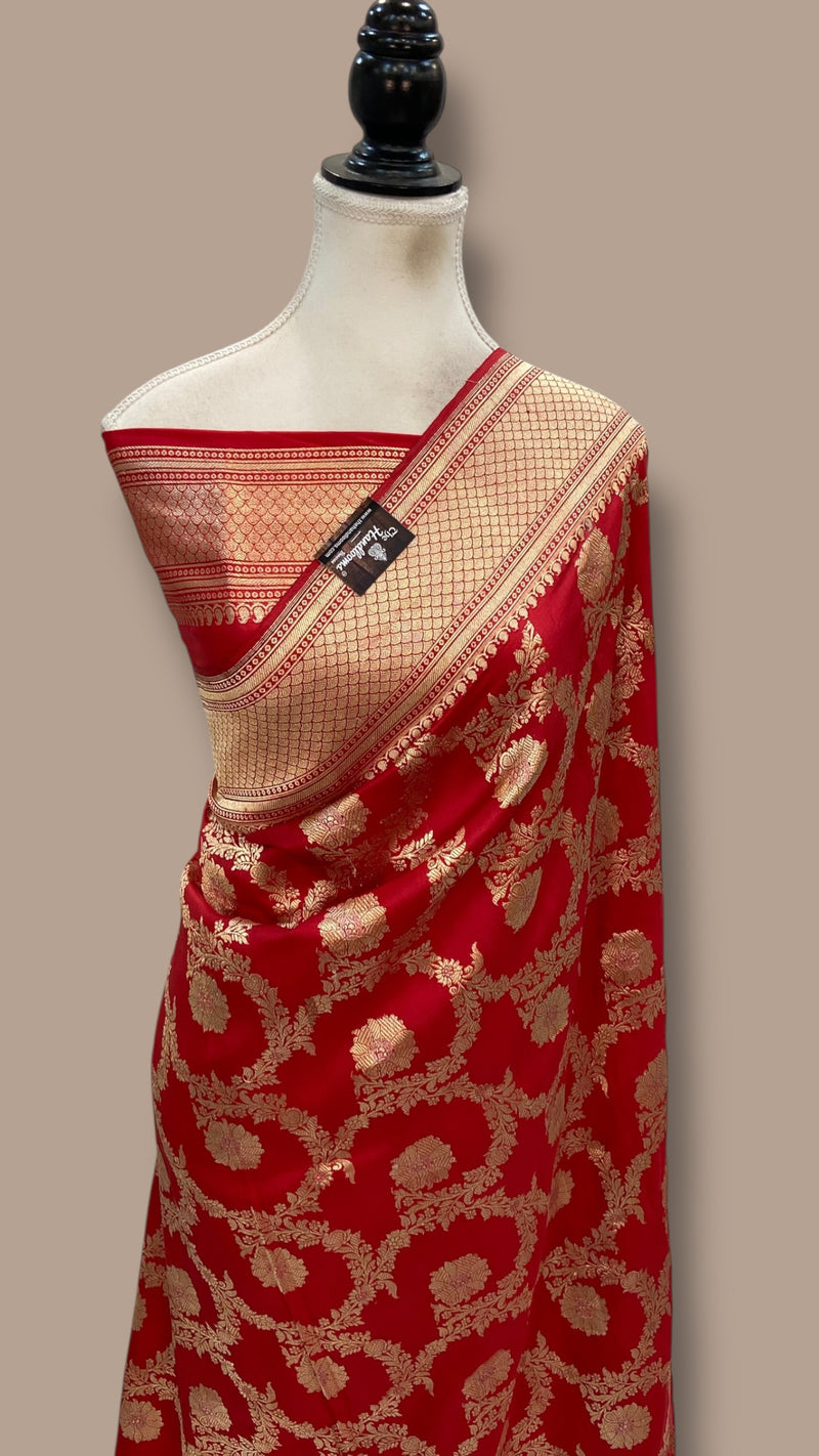 Pure Katan Silk Banarasi Handloom Saree - All Over Kadiyal Jaal Work - The Handlooms