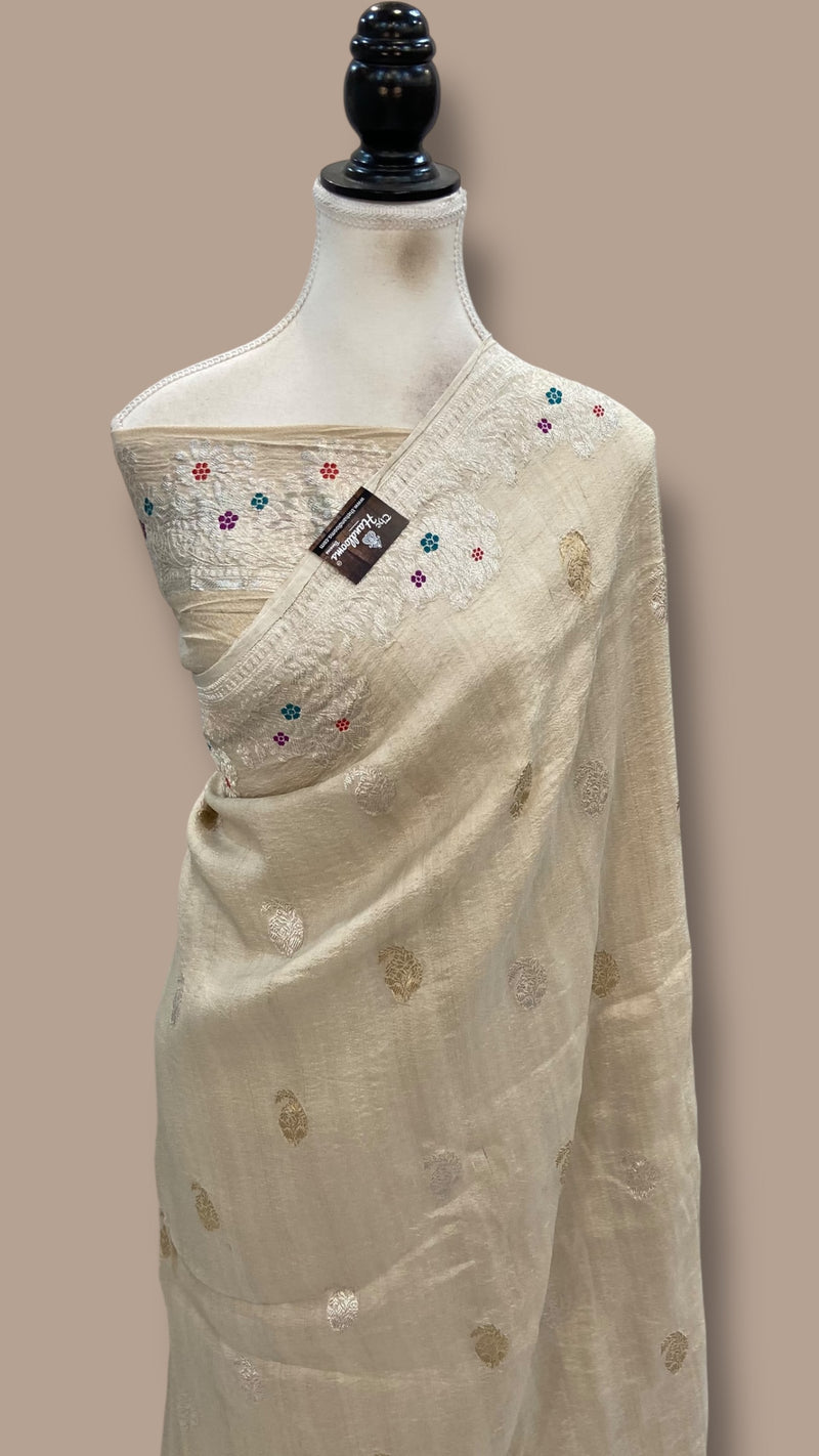 Tussar Georgette Handloom Banarasi Saree - Water Zari - The Handlooms