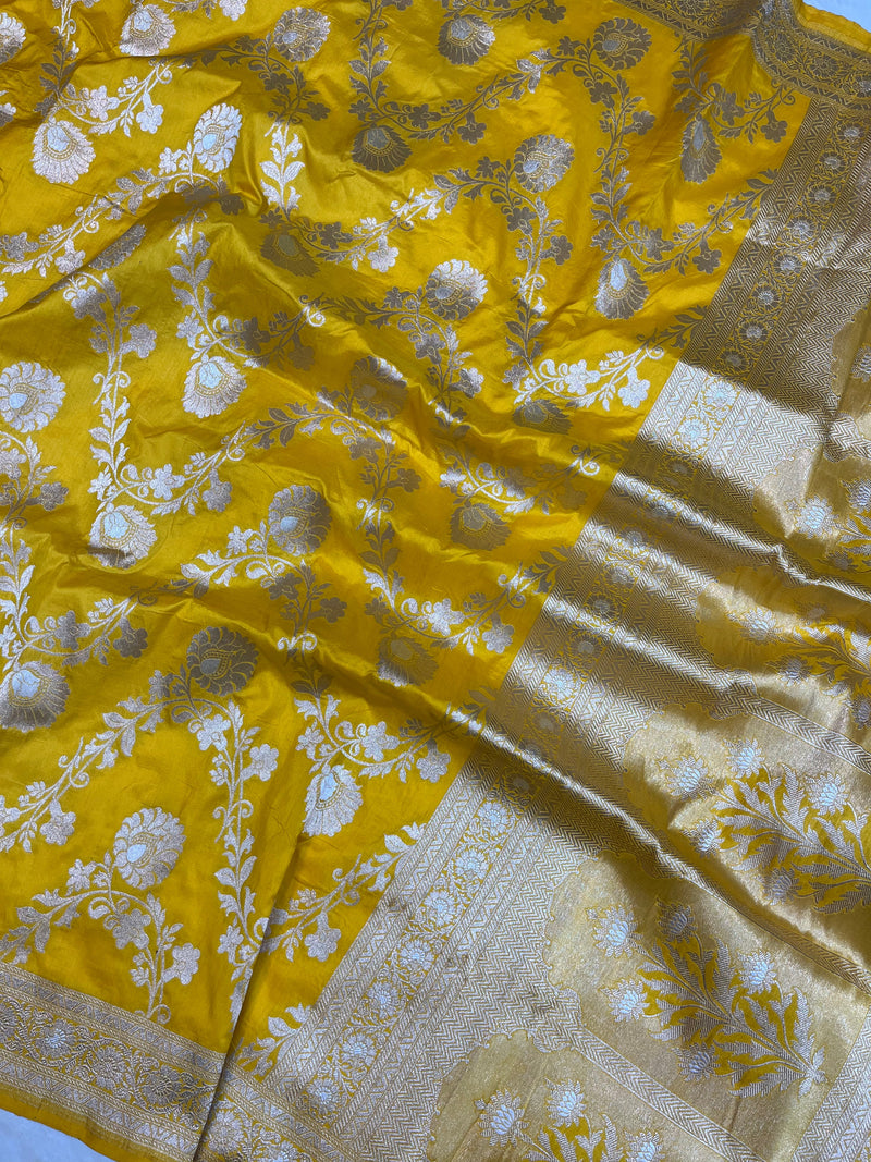 Pure Katan Silk Banarasi Handloom Saree - All over Sona Roopa Jaal work - The Handlooms