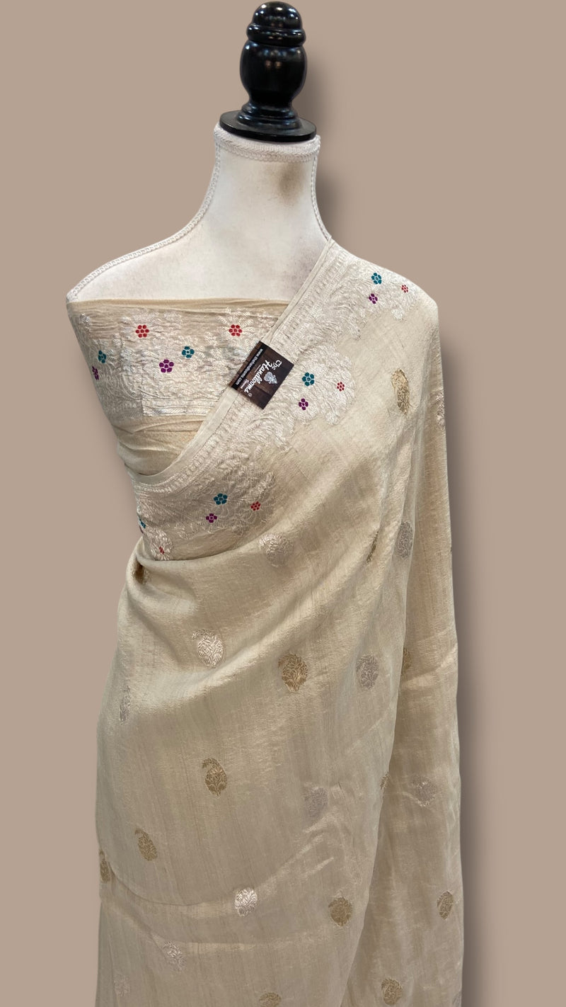 Tussar Georgette Handloom Banarasi Saree - Water Zari - The Handlooms