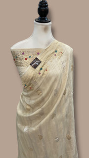 Tussar Georgette Handloom Banarasi Saree - Water Zari - The Handlooms