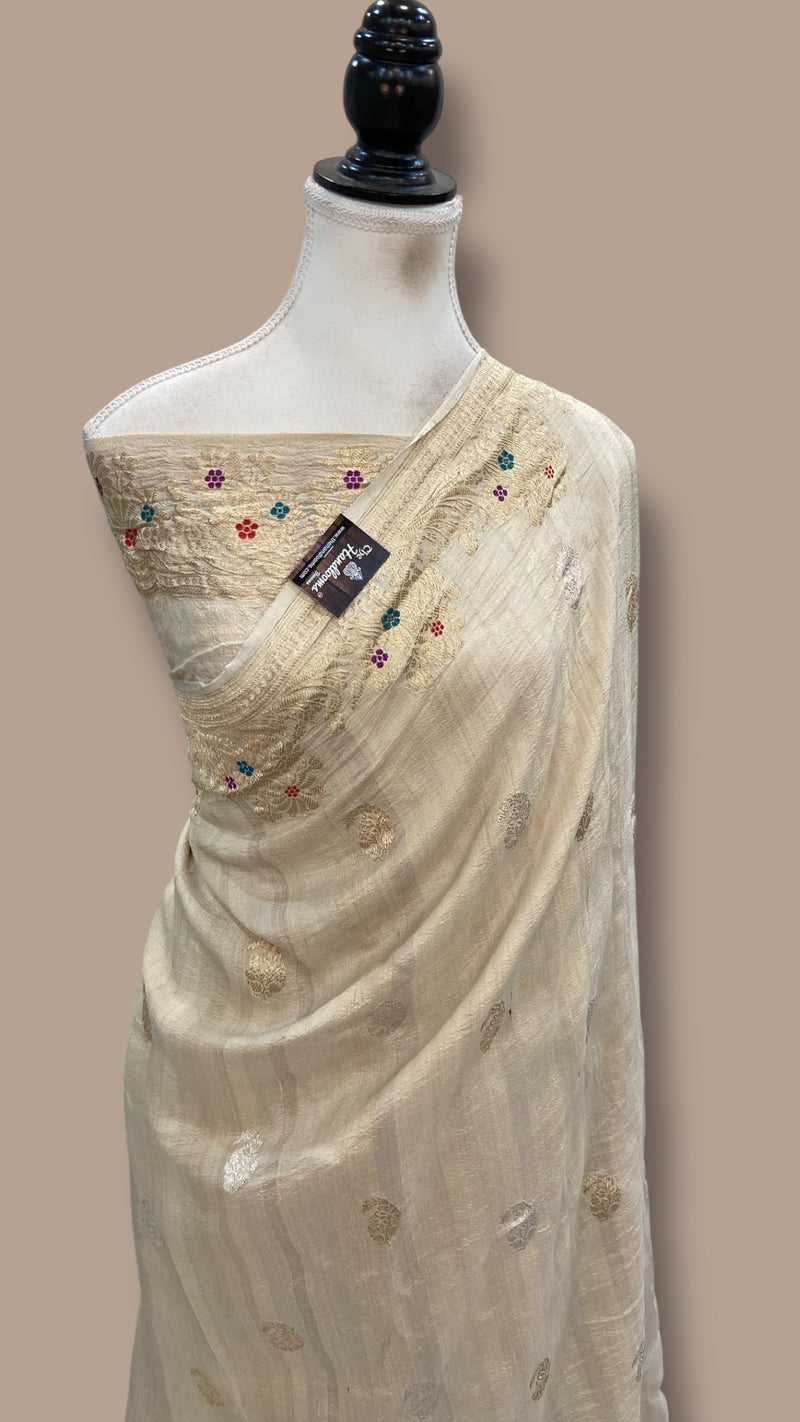 Tussar Georgette Handloom Banarasi Saree - Water Zari - The Handlooms