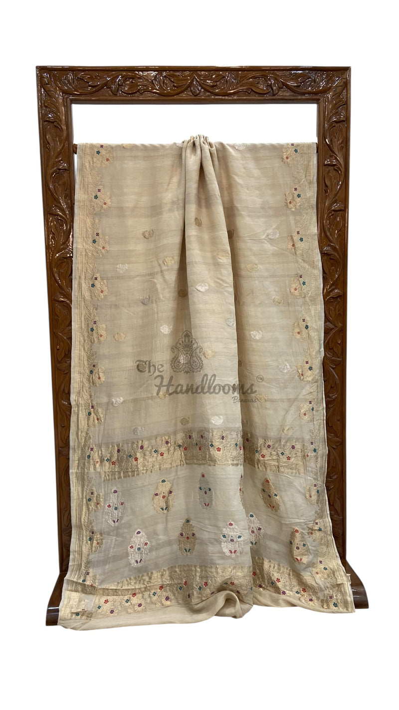 Tussar Georgette Handloom Banarasi Saree - Water Zari - The Handlooms