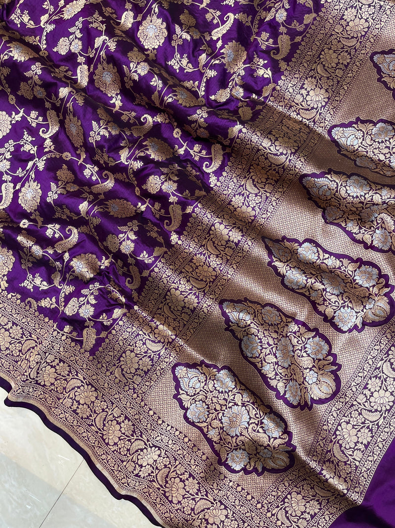 Pure Katan Silk Banarasi Handloom Saree - All over Sona Roopa Jaal work - The Handlooms