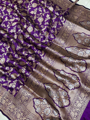 Pure Katan Silk Banarasi Handloom Saree - All over Sona Roopa Jaal work - The Handlooms