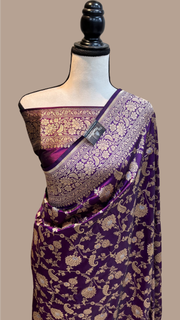 Pure Katan Silk Banarasi Handloom Saree - All over Sona Roopa Jaal work - The Handlooms