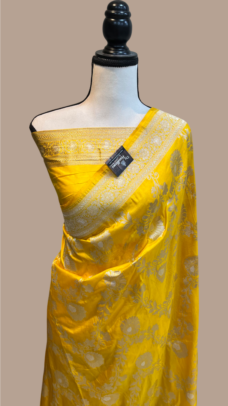 Pure Katan Silk Banarasi Handloom Saree - All over Sona Roopa Jaal work - The Handlooms