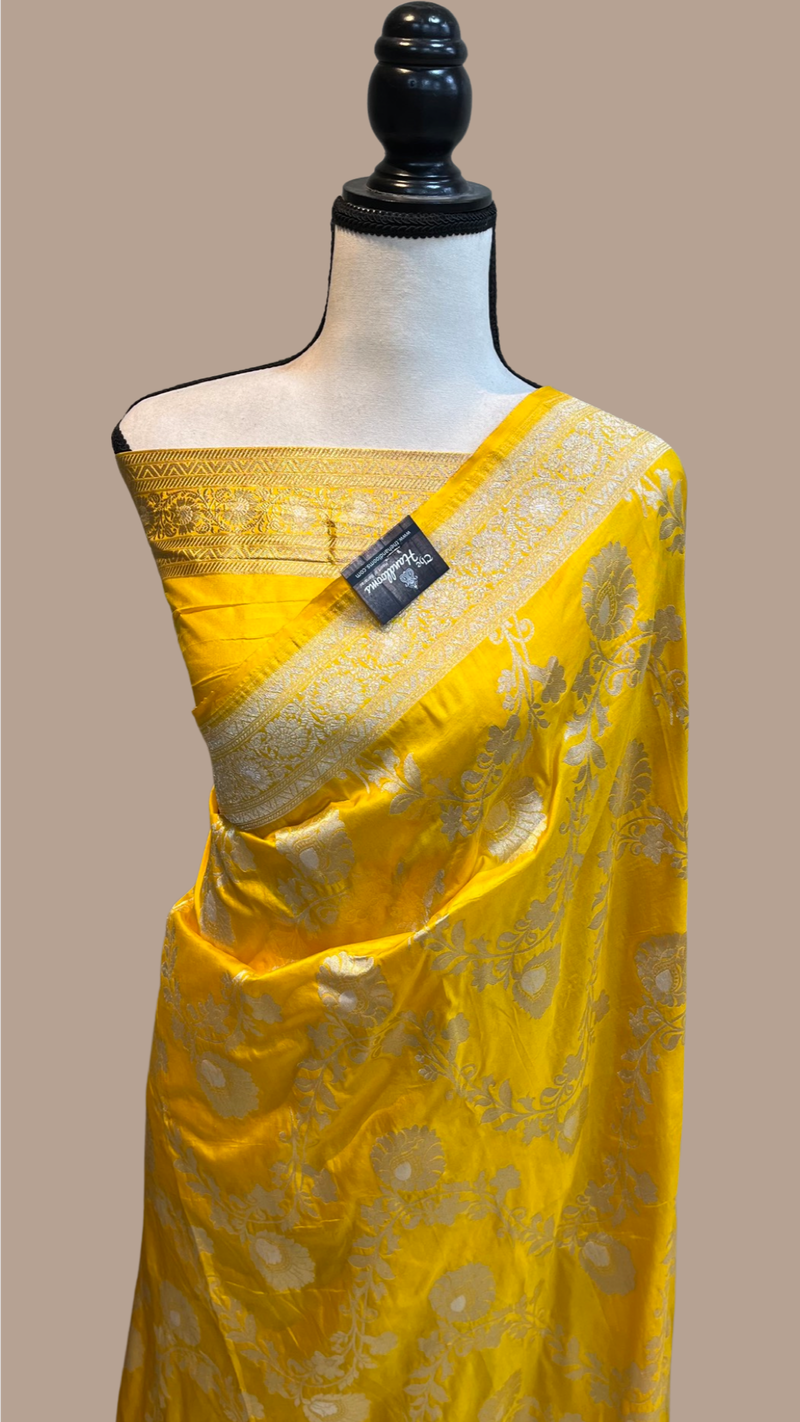 Pure Katan Silk Banarasi Handloom Saree - All over Sona Roopa Jaal work - The Handlooms