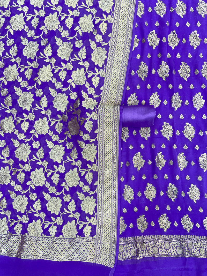 Lavender Khaddi Georgette Handlooms Banarasi Dress material - The Handlooms