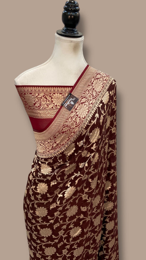 Khaddi Georgette Handloom Banarasi Saree - Gold Zari - The Handlooms