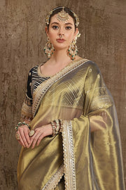 Pure Kora Tissue Handloom Banarasi Saree With Lacework - The Handlooms