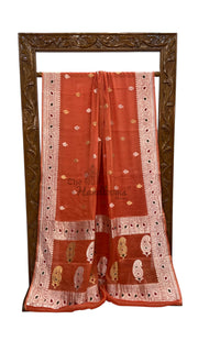 Handloom Banarasi Khaddi Georgette Tissue Saree | All-Over Sona Roopa Kadua Motifs & Meenakari - The Handlooms