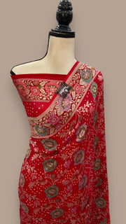 Pure Georgette Banarasi Bandhej Handloom Saree - Meenakari - The Handlooms