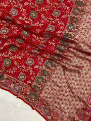 Pure Georgette Banarasi Bandhej Handloom Saree - Meenakari - The Handlooms
