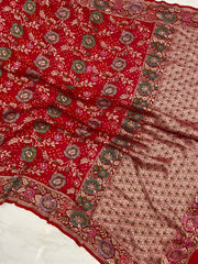 Pure Georgette Banarasi Bandhej Handloom Saree - Meenakari - The Handlooms