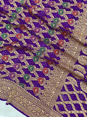 Pure Georgette Banarasi Bandhej Handloom Saree - with meenakari work - The Handlooms