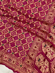 Pure Georgette Banarasi Bandhej Handloom Saree - with meenakari work - The Handlooms